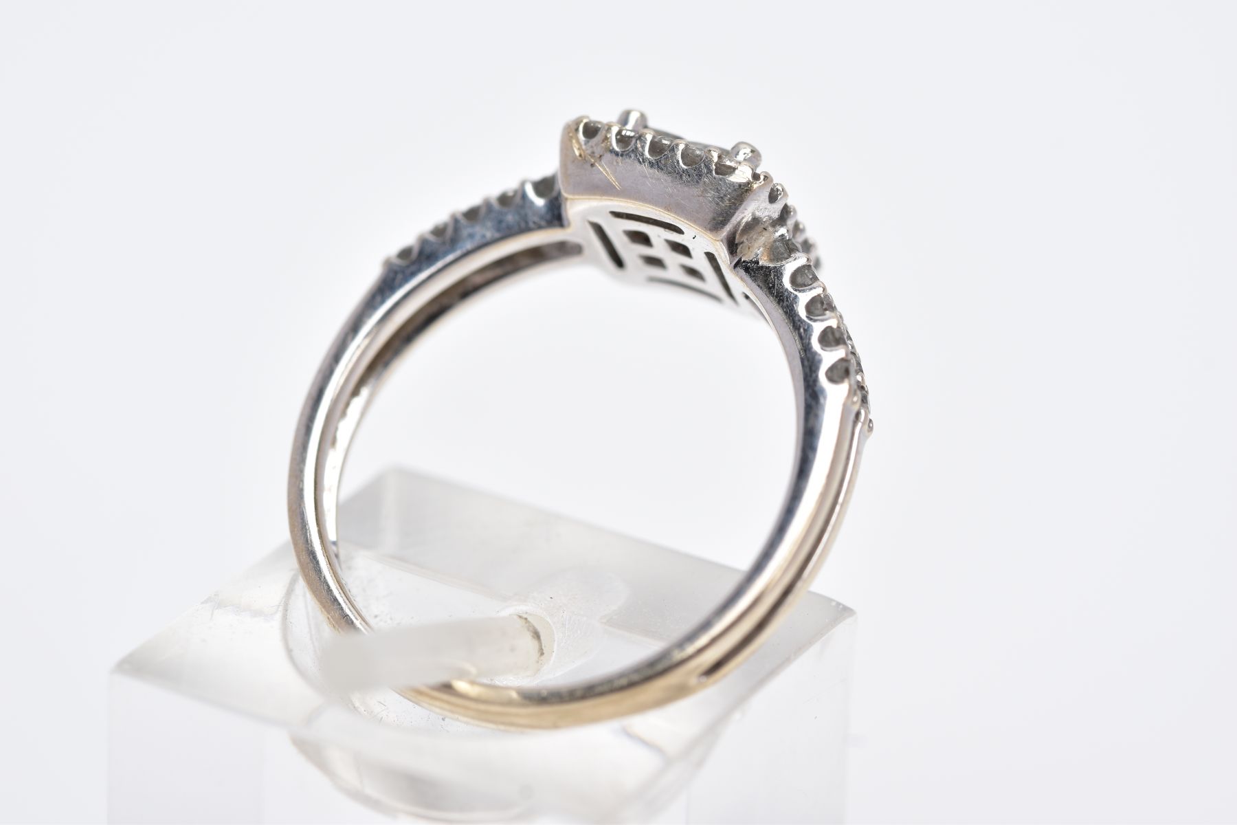 A 18CT WHITE GOLD DIAMOND RING, the head is of a square design, set with four princess cut diamonds, - Image 3 of 3
