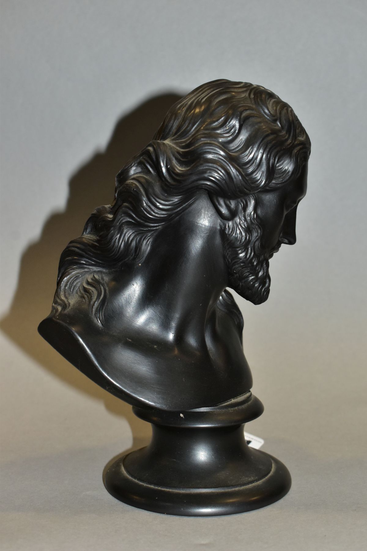 A LATE 19TH CENTURY WEDGWOOD BLACK BASALT BUST OF JESUS CHRIST, impressed marks to back of bust - Image 2 of 6