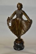 AFTER CHIPARUS, A REPRODUCTION BRONZE SCULPTURE OF A FEMALE ORIENTAL DANCER wearing head dress and
