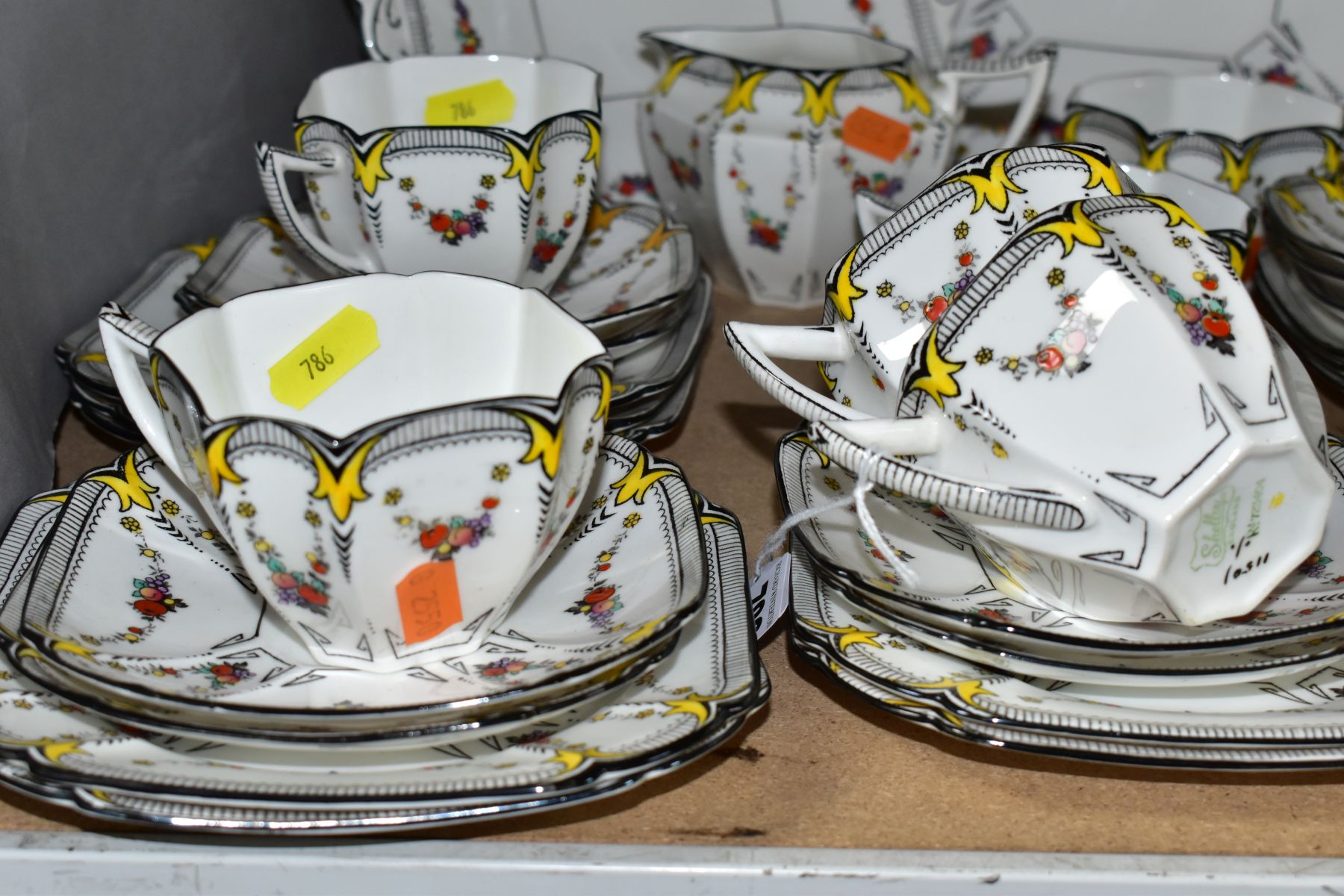 A SHELLEY 'GARLAND OF FRUIT' 11501 PATTERN PART TEA SET, comprising nine cups, eleven saucers, - Image 9 of 9