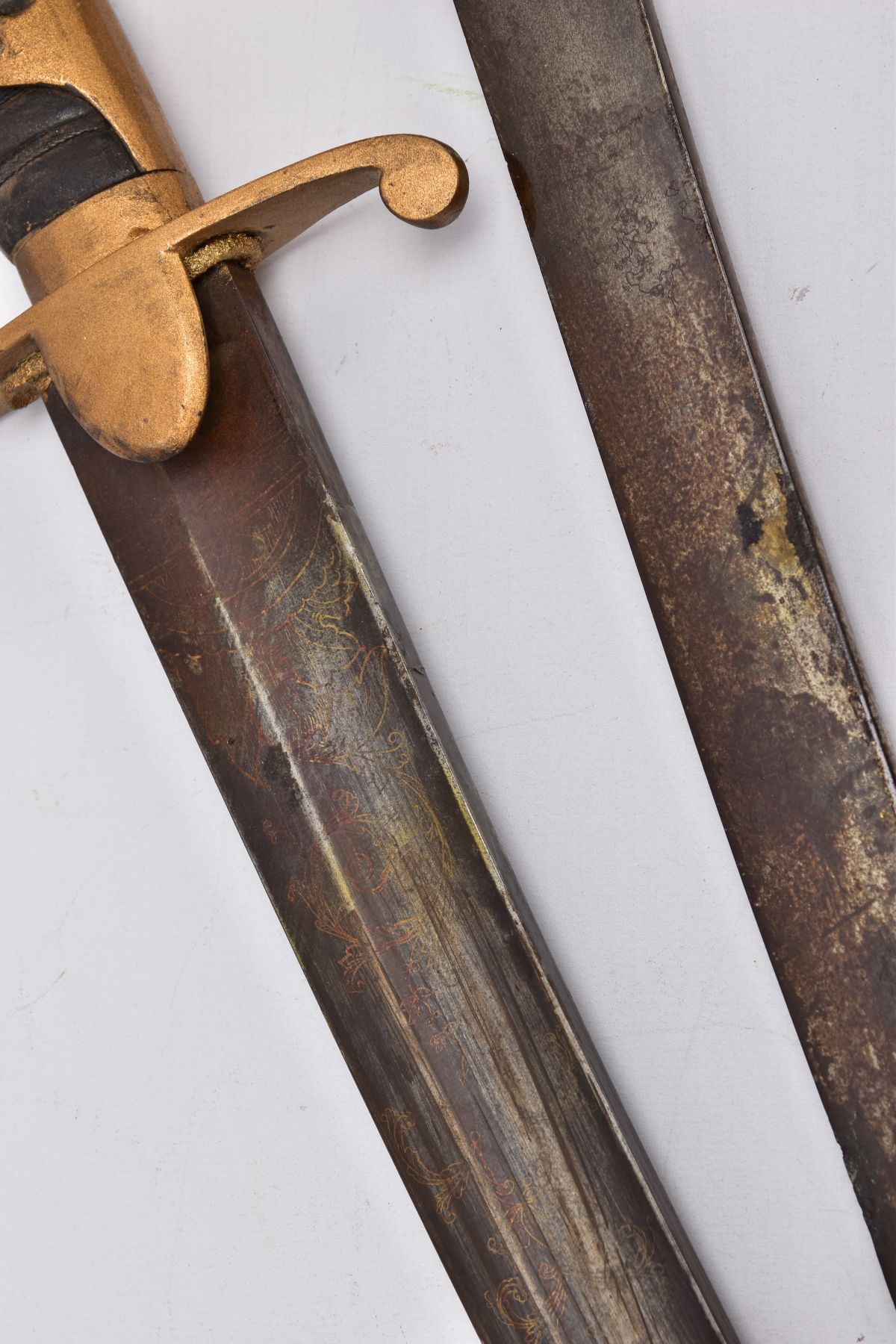 TWO LONG CURVED BLADE SWORDS, Eastern in design and looks, blade on one has been lacquered, etched - Image 9 of 10