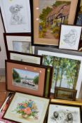 PAINTINGS AND PRINTS, ETC, to include a study of two male lions, initialled R.M. Watercolour on