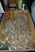 TWO BOXES OF CERAMICS AND GLASSWARE, including late 18th/19th and 20th Century drinking glasses, a