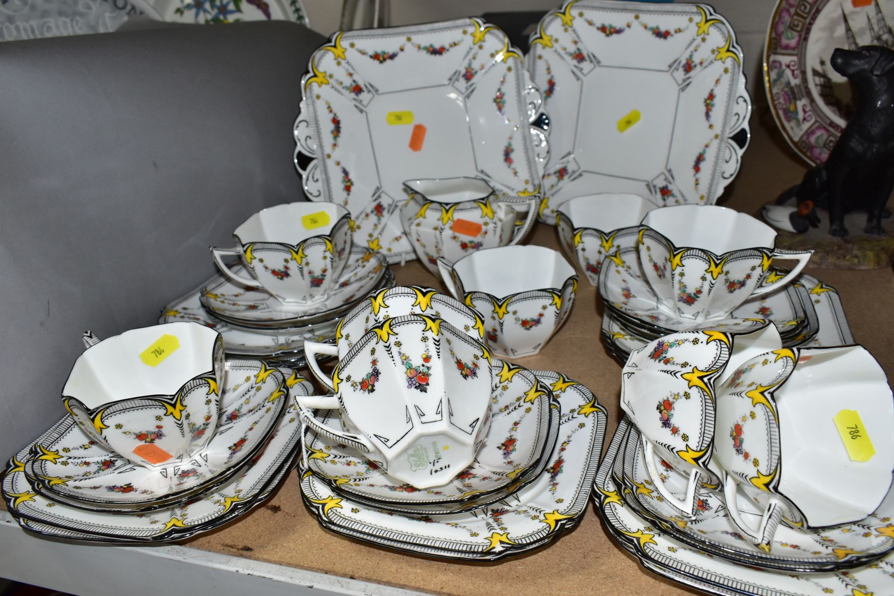 A SHELLEY 'GARLAND OF FRUIT' 11501 PATTERN PART TEA SET, comprising nine cups, eleven saucers,
