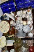 SIX BOXES AND LOOSE, CERAMICS AND GLASS ETC, TO INCUDE Pool hors D'oeuvres set (central dish