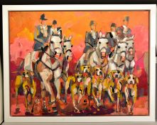 MARIEKE BEKKE (DUTCH 1985) 'BELLE' a hunting party with hounds, signed bottom left, signed verso,