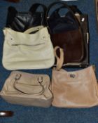 A BOX OF HANDBAGS AND SHOULDERS BAGS, comprising two Fiorelli, one Tula, one Nine West, one Clair