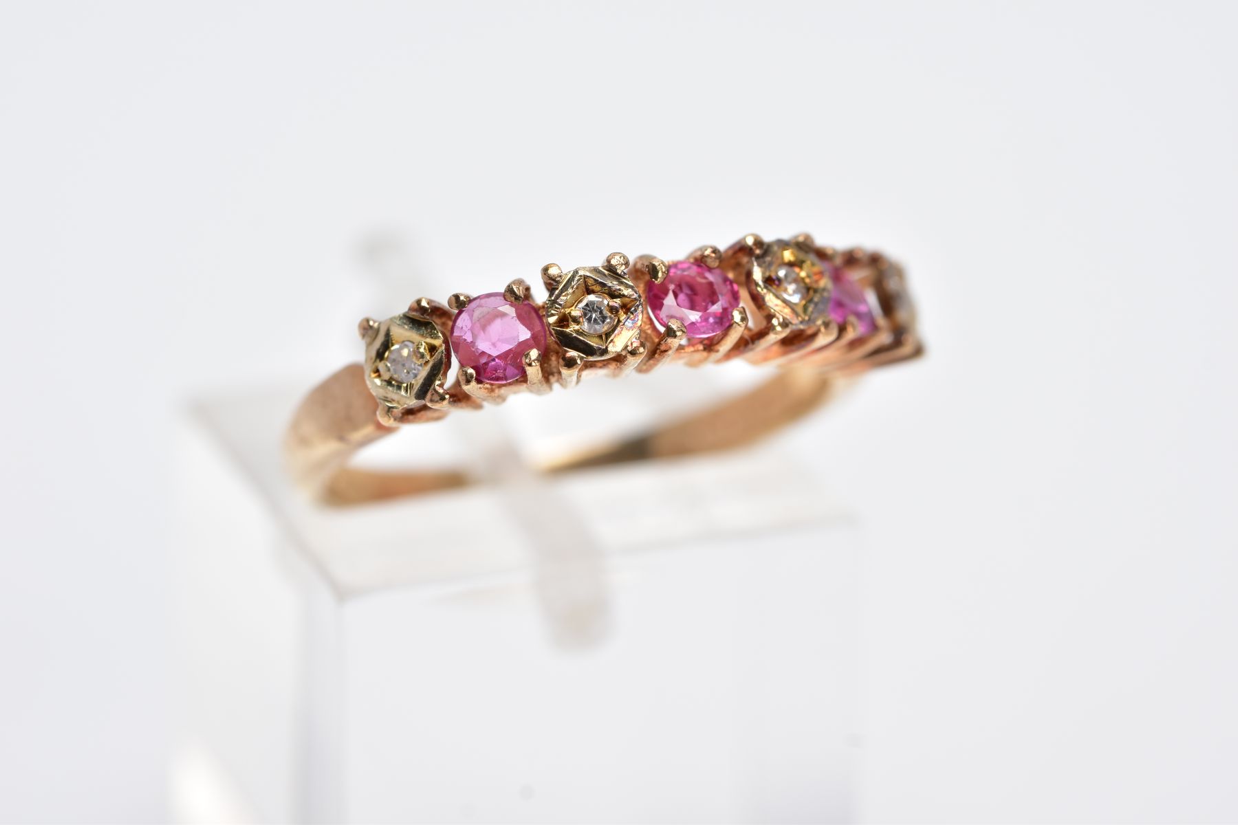 A 9CT GOLD RUBY ABND DIAMOND HALF ETERNITY RING, ring size M, hallmarked 9ct gold, London, - Image 4 of 4