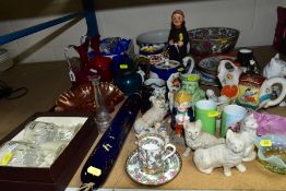 A COLLECTION OF CERAMICS AND GLASSWARE, including late Victorian coloured glassware, modern boxed