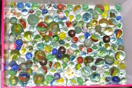 A QUANTITY OF MARBLES, assorted styles and designs, playworn condition