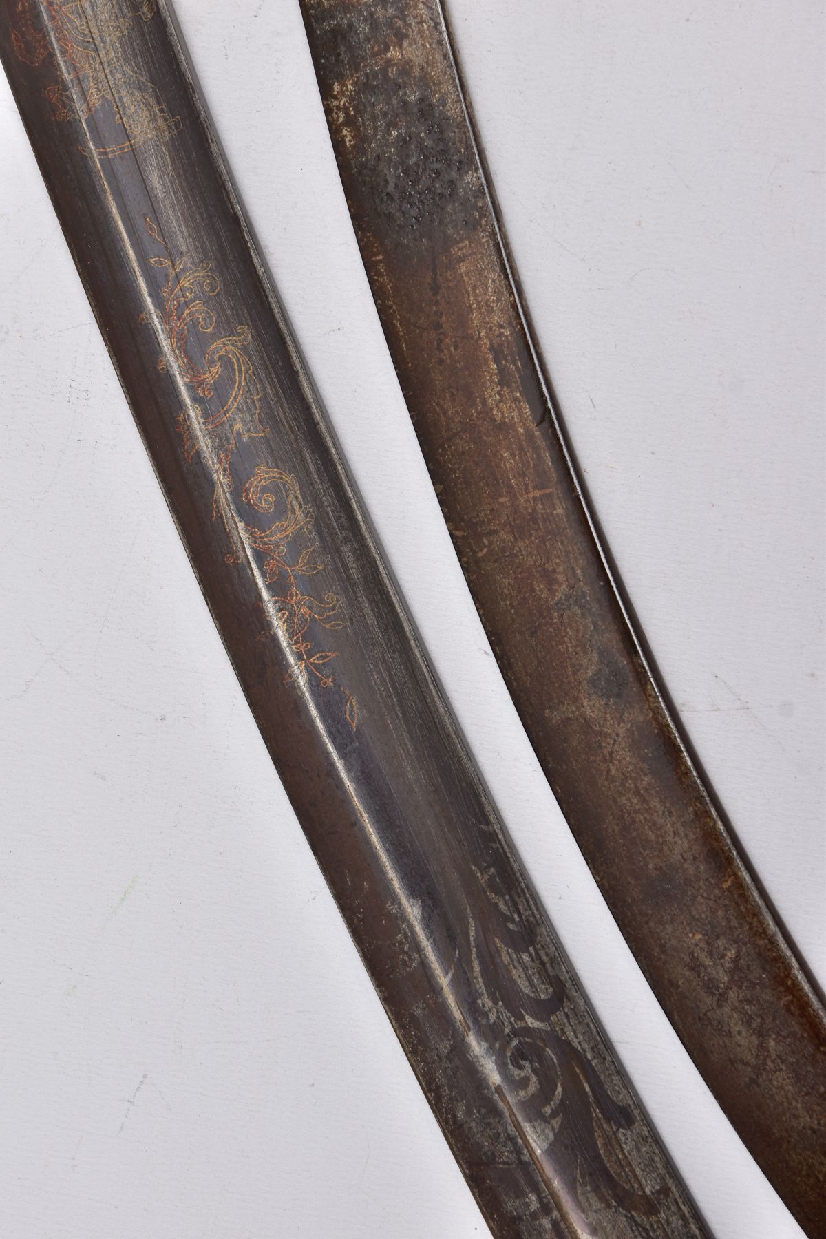 TWO LONG CURVED BLADE SWORDS, Eastern in design and looks, blade on one has been lacquered, etched - Image 10 of 10