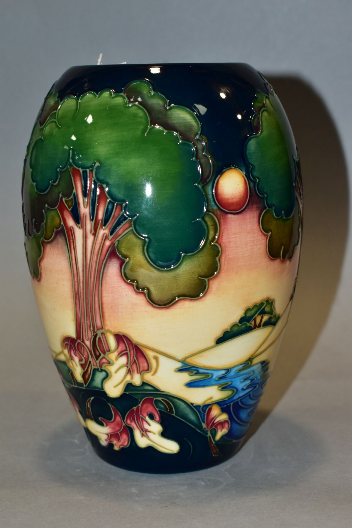 A BOXED MOORCROFT POTTERY VASE, 'Evening Sky' 2003 by Emma Bosson, impressed backstamp and painted - Image 4 of 6