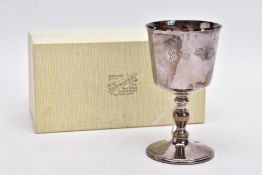 A SILVER GOBLET, of a plain polished design, on a circular base, engraved 'GD 22nd January 1976',