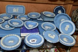 WEDGWOOD PALE BLUE JASPERWARE TRINKET DISHES/TRAYS, to include a set of twelve Zodiac signs, 150th