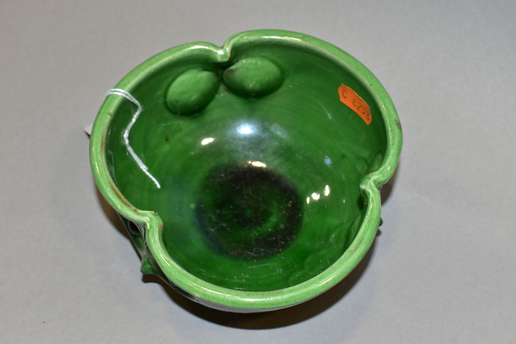 A C H BRANNAM BARUM POTTERY GREEN GLAZED BOWL PRODUCED FOR LIBERTY & CO, the sides moulded and - Image 4 of 7