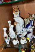 A GROUP OF CONTINENTAL CAT ORNAMENTS, comprising three Hollohaza cats, tallest height 14cm, three