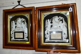 A PAIR OF MID VICTORIAN FRAMED IN MEMORIAM EMBOSSED AND PIERCED CARDS, both in remembrance of