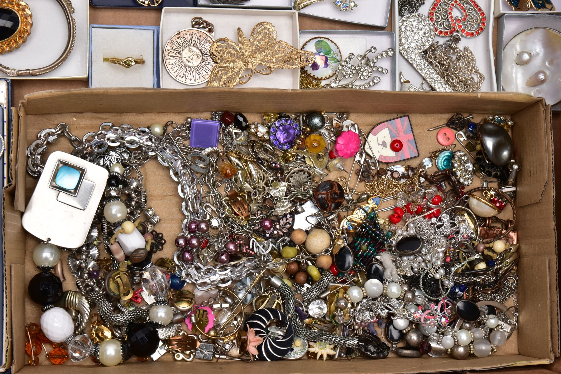 A BOX OF ASSORTED COSTUME JEWELLERY, to include pieces such as imitation pearl necklaces, a quantity - Image 4 of 5