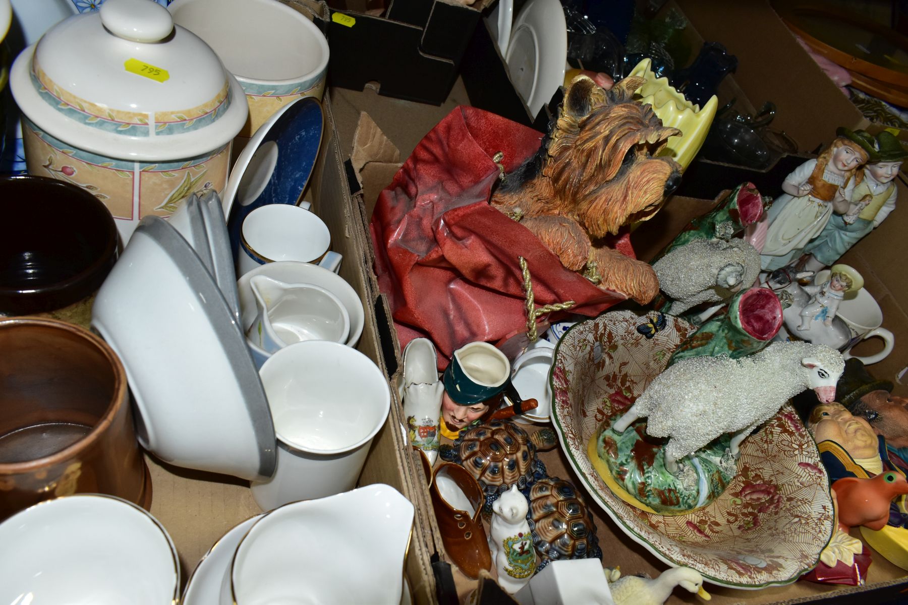 FOUR BOXES OF CERAMICS AND GLASSWARE, METALWARE, etc, including a pair of late Victorian - Image 6 of 11