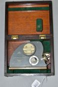 A CASED WATTS 90 DEGREE CLINOMETER, grey metal clinometer, signed E. R. Watts & Son Ltd, London No