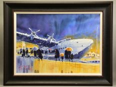 PETER J RODGERS (BRITISH CONTEMPORARY) 'FLYING HOME', passengers waiting to embark onto a flying