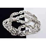 A 9CT WHITE GOLD CHAIN, the textured curb link chain, fitted with a lobster claw clasp, hallmarked