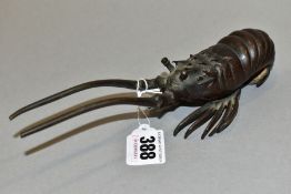 A LATE 19TH/EARLY 20TH CENTURY BRONZE MODEL OF A LOBSTER, length 19.5cm, (Condition:- the base is