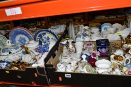 FOUR BOXES OF CERAMICS, etc, including Adderley cornflower pattern teawares, blue and white dinner