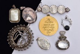 A QUANTITY OF WHITE METAL ITEMS, to include silver gilt medallion inscribed 'My True Love Sent to Me