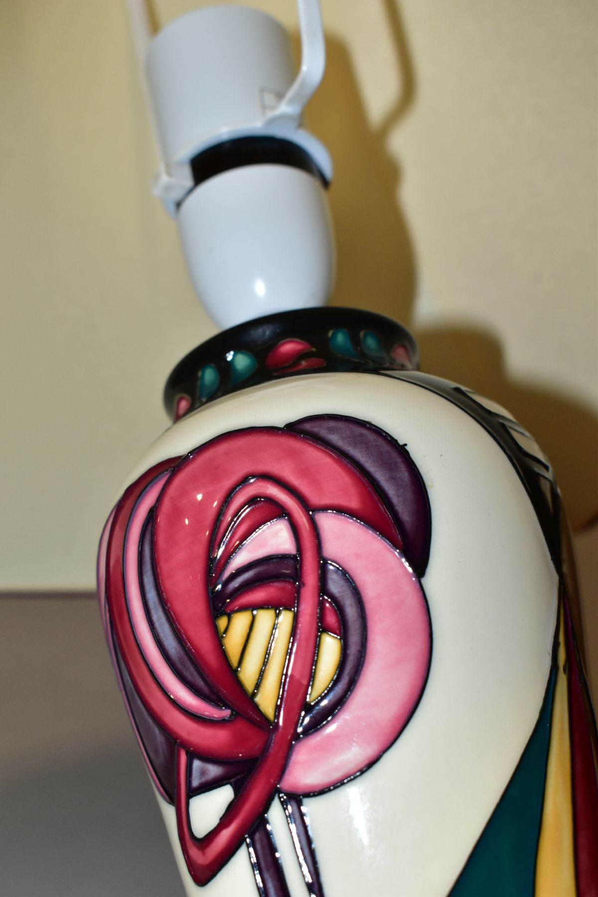 A MOORCROFT POTTERY TABLE LAMP OF BALUSTER FORM, decorated in the Melody pattern by Sian Leeper, - Image 7 of 8