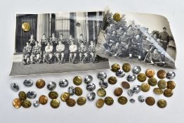 A BOX OF MILITARY RAF/ATS UNIFORM COAT & JACKET BUTTONS, with two loose black and white photos of