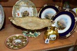 A GROUP OF VICTORIAN AND EARLY 20TH CENTURY PORCELAIN, comprising a Coalport gilt moonflask, the