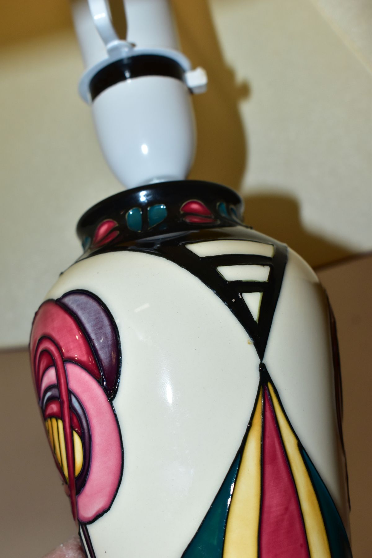 A MOORCROFT POTTERY TABLE LAMP OF BALUSTER FORM, decorated in the Melody pattern by Sian Leeper, - Image 8 of 8