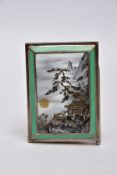 A SILVER AND ENAMEL JAPANESE SCENE AIDE-MEMOIRE with London import marks, silver 1926, approximate