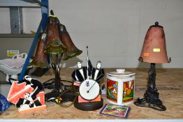 A SMALL GROUP OF ART DECO AND ART NOUVEAU STYLE CERAMICS AND TABLE LAMPS, including an a.f. Past