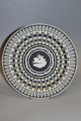 A LATE 20TH CENTURY LIMITED EDITION WEDGWOOD BLACK TWO COLOUR JASPERWARE PLATE, from Museum