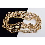 A 9CT GOLD CHAIN, the two tone textured curb link chain, fitted with a lobster claw clasp,