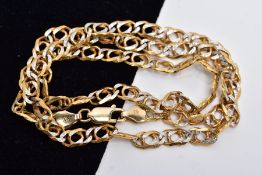 A 9CT GOLD CHAIN, the two tone textured curb link chain, fitted with a lobster claw clasp,