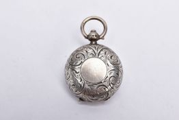 A SILVER SOVEREIGN CASE, of a circular form decorative foliate design with a vacant cartouche,