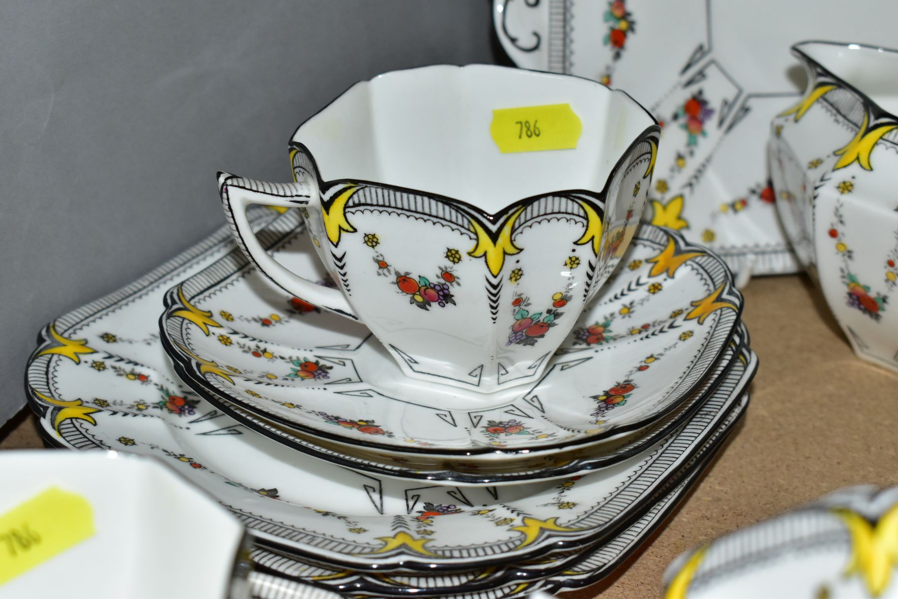 A SHELLEY 'GARLAND OF FRUIT' 11501 PATTERN PART TEA SET, comprising nine cups, eleven saucers, - Image 7 of 9