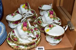 SIX ROYAL ALBERT 'OLD COUNTRY ROSES' TRIOS, six teacups, six sauces and six side plates, all