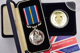 TWO BOXED MEDALS, NATIONAL SERVICE MEDAL, by Award Productions Ltd numbered 74211 and 75th