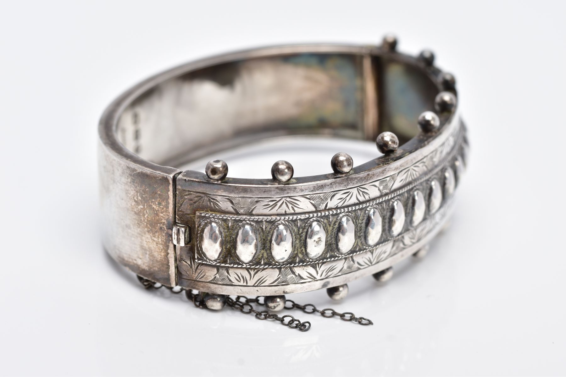 A VICTORIAN SILVER BANGLE, applied bead word decoration and half engraved, measuring 20.0mm in - Image 5 of 5