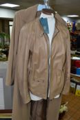 A PERUZZI CAMEL COLOUR LEATHER BOMBER JACKET, unsized, approximate size 14/16, together with an