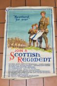 TOM CURR ARMY RECRUITMENT POSTER, 'Scotland for Ever', join a Scottish Regiment, listing ten
