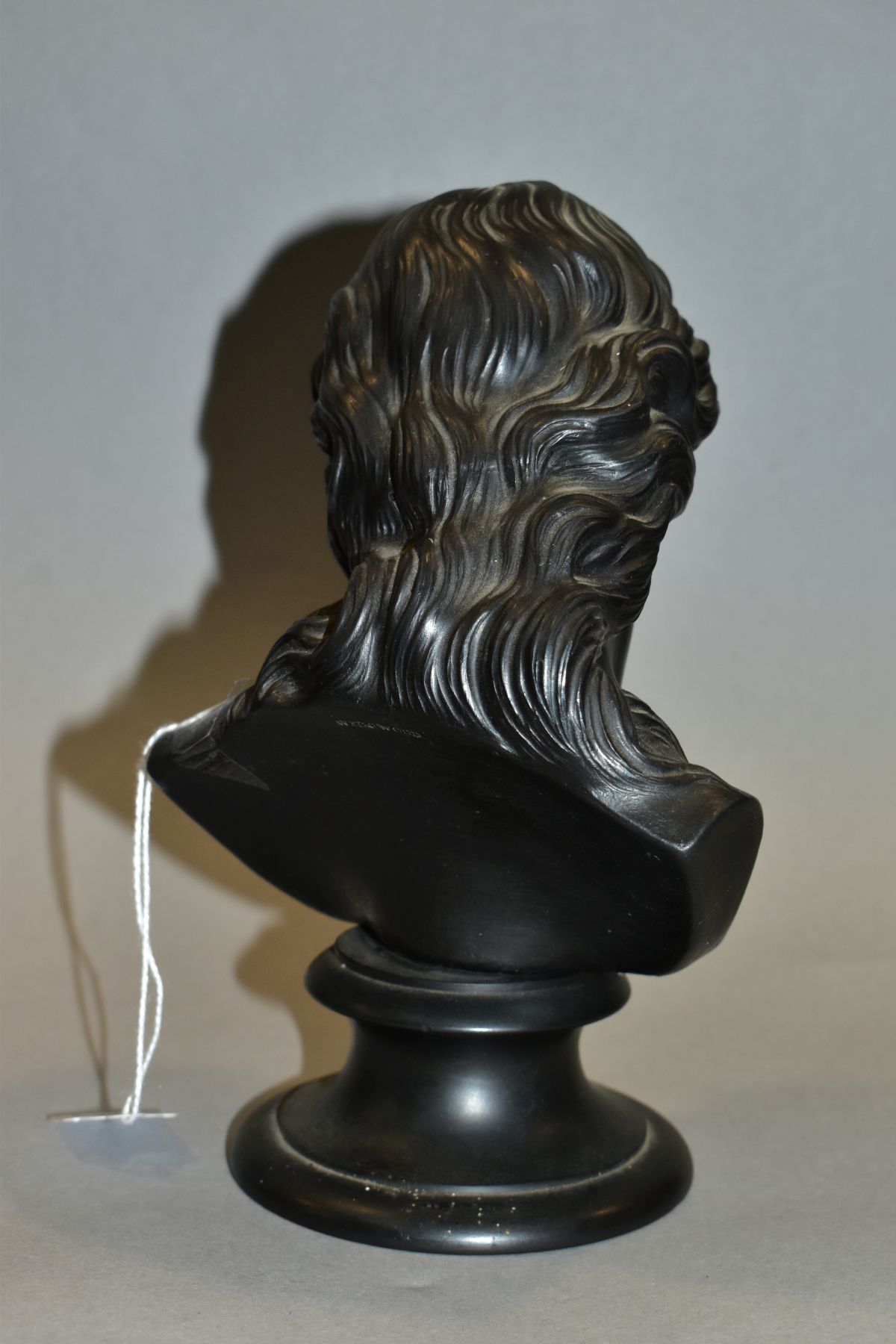 A LATE 19TH CENTURY WEDGWOOD BLACK BASALT BUST OF JESUS CHRIST, impressed marks to back of bust - Image 3 of 6