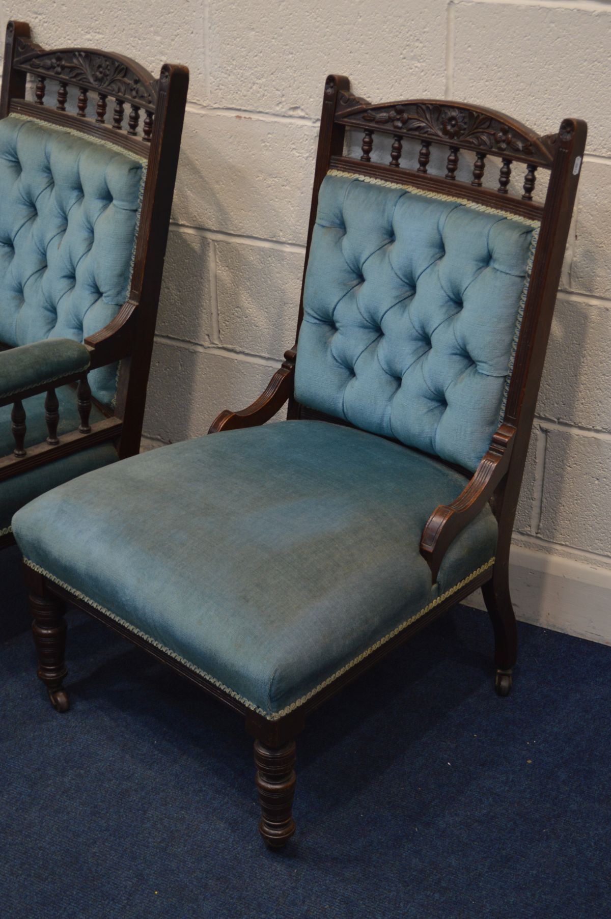 A PAIR OF EDWARDIAN MAHOGANY LADIES AND GENTS CHAIRS - Image 2 of 3