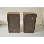 A PAIR OF DYNATRON LS2928 HI FI SPEAKERS in mahogany cases with campaign handles and a Regency style