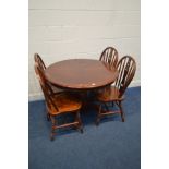 A CHERRYWOOD CIRCULAR PEDESTAL DINING TABLE, diameter 107cm x height 76cm and four chairs (5)