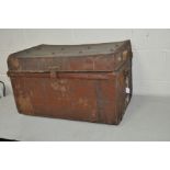 A VINTAGE TIN TRUNK 69cm wide 50cm deep and 44cm high (distressed)